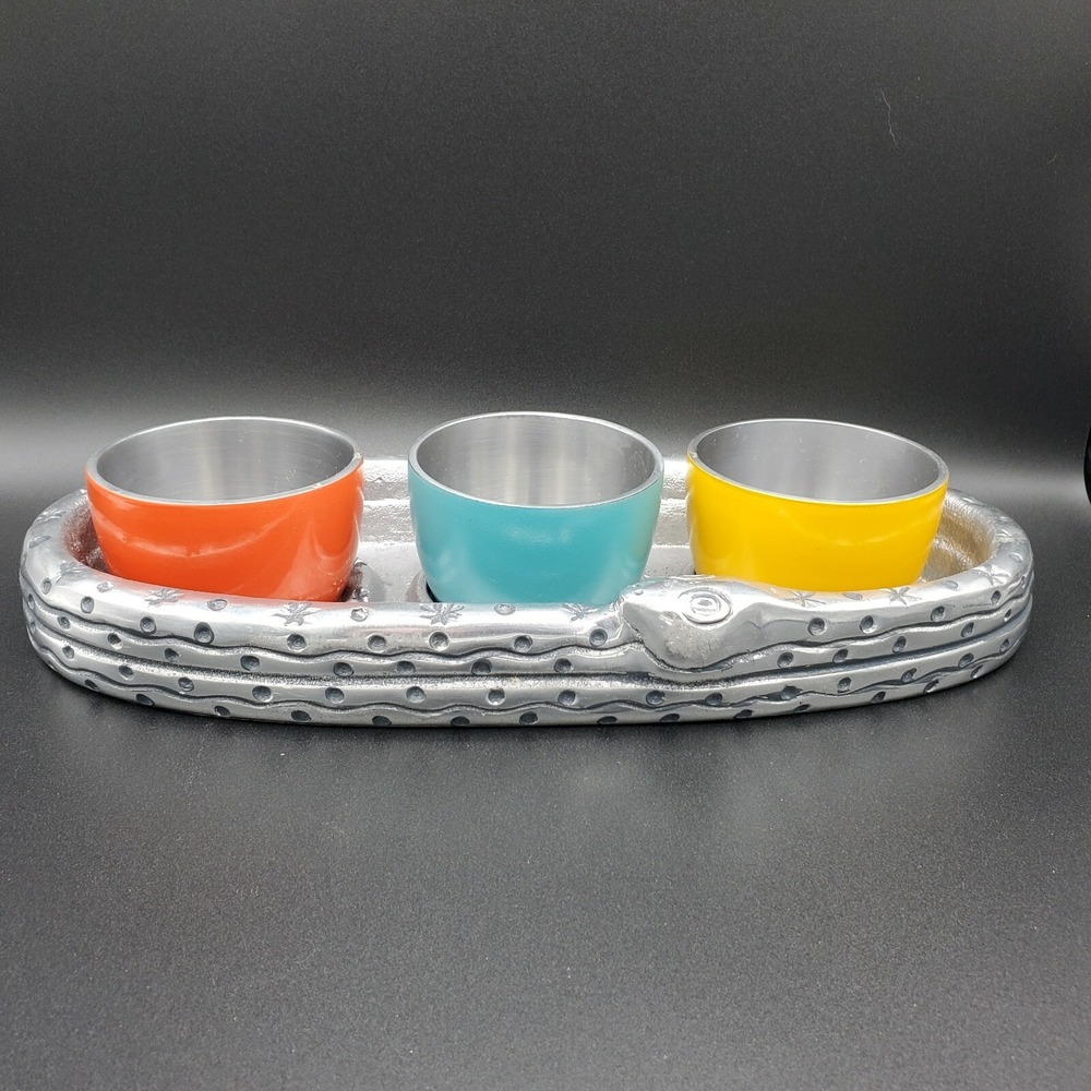 Mexican Dip Set - Condiment Aluminum Tray Three Bowls - From The Cellar